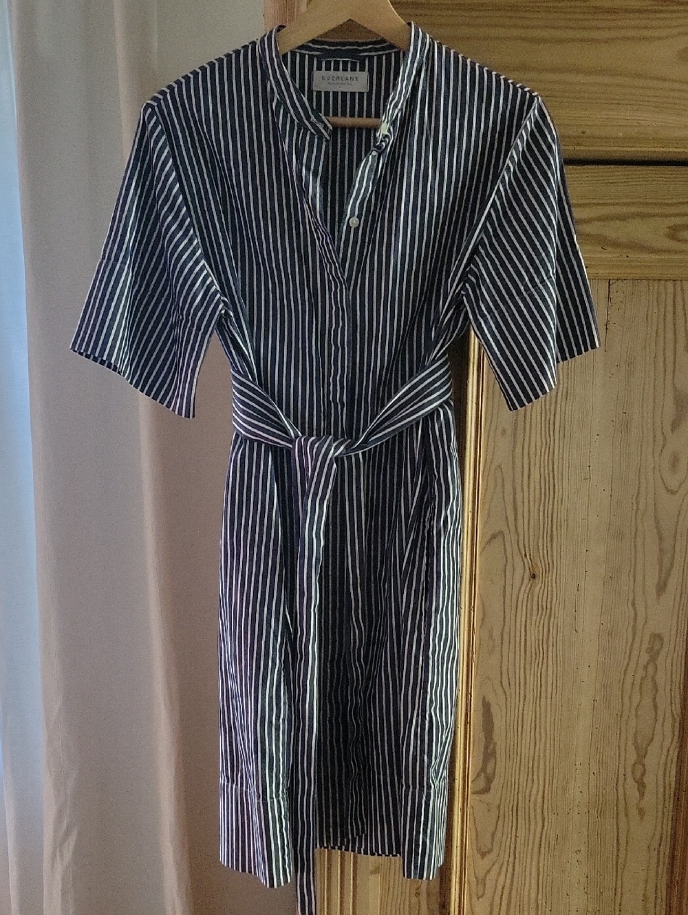 Everlane Navy and White Striped Tie-Waist Mini Dress